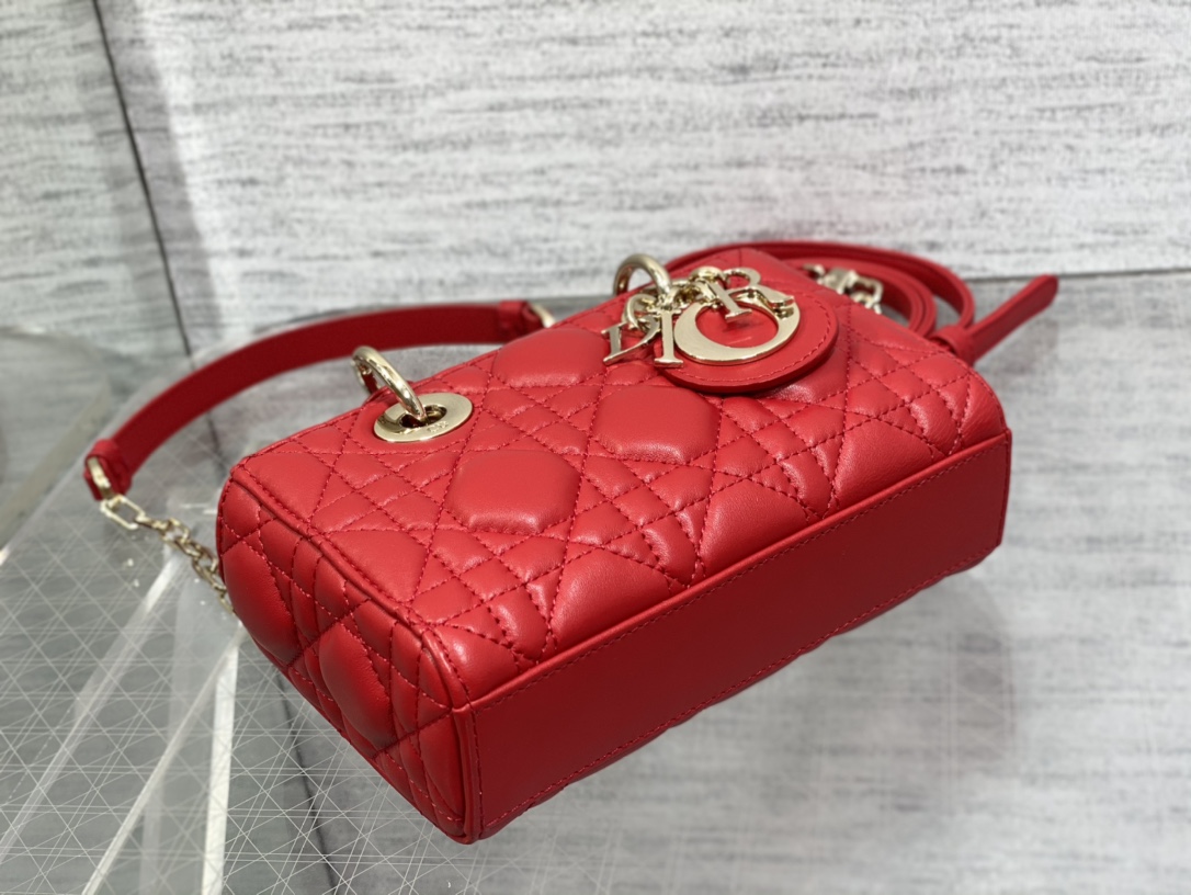 Micro Lady D-Joy Bag Red Cannage Lambskin